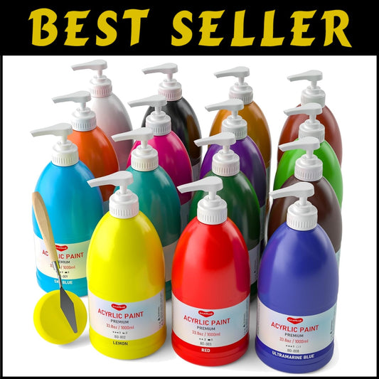 Large 33.8oz Acrylic Paint Set - 15 Water-Resistant Colors for Creative Projects