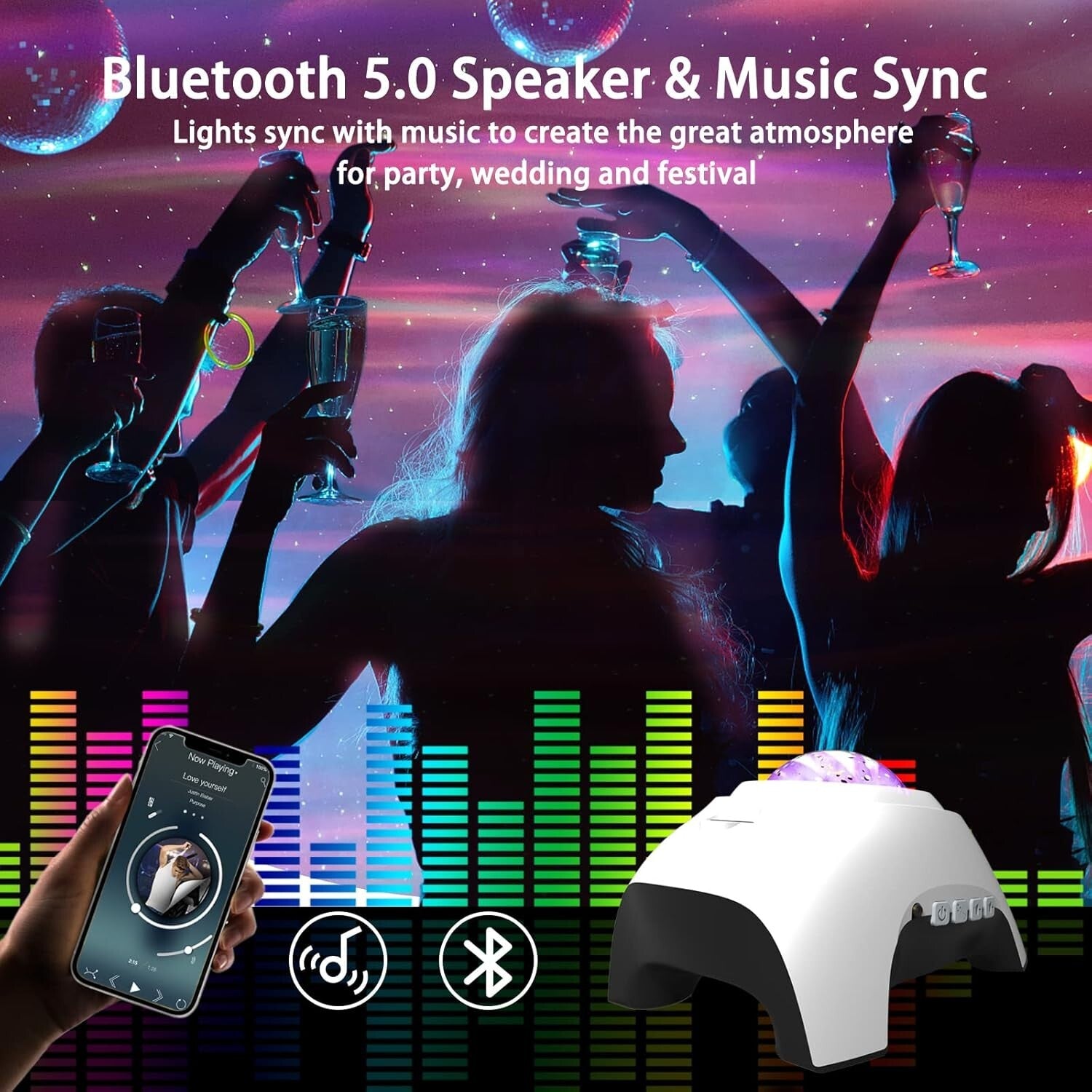 Elegant Galaxy Projector with Sound Activation - Night Light for Kids & Adults