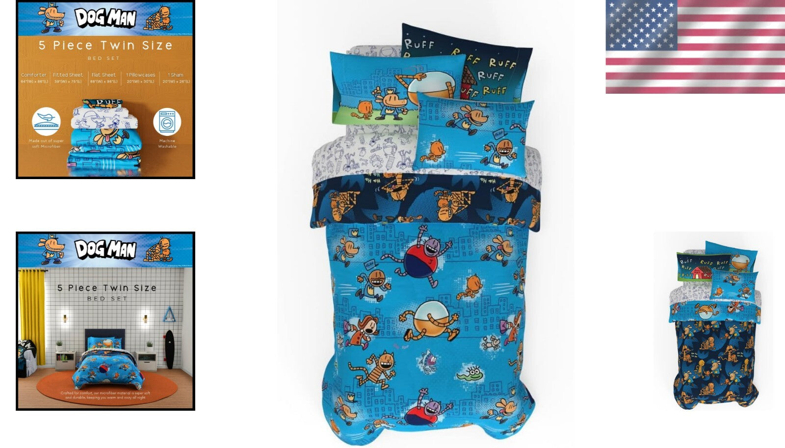 Officially Licensed Dog Man Bedding Set - 5 Piece Twin Size Microfiber Comfort