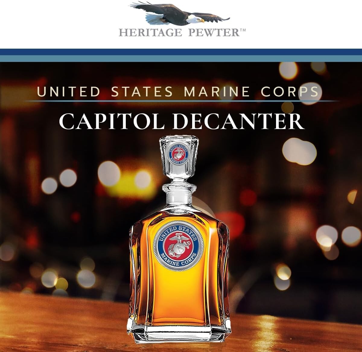 Elegant 24 oz Marine Corps Decanter - Handcrafted Pewter with Airtight Stopper