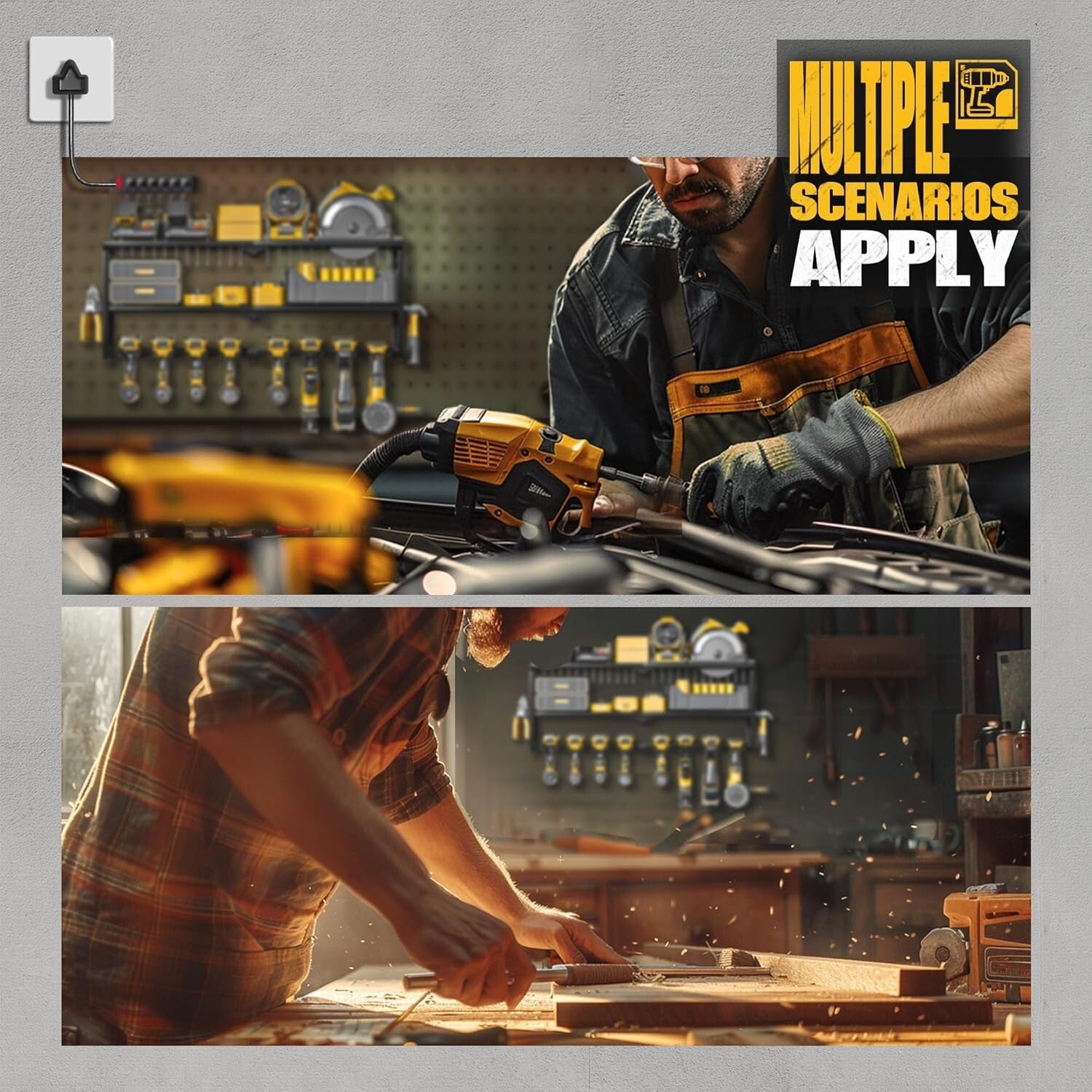 3-Layer Tool Storage Shelf with Detachable Power Strip - Ideal for Garage Space