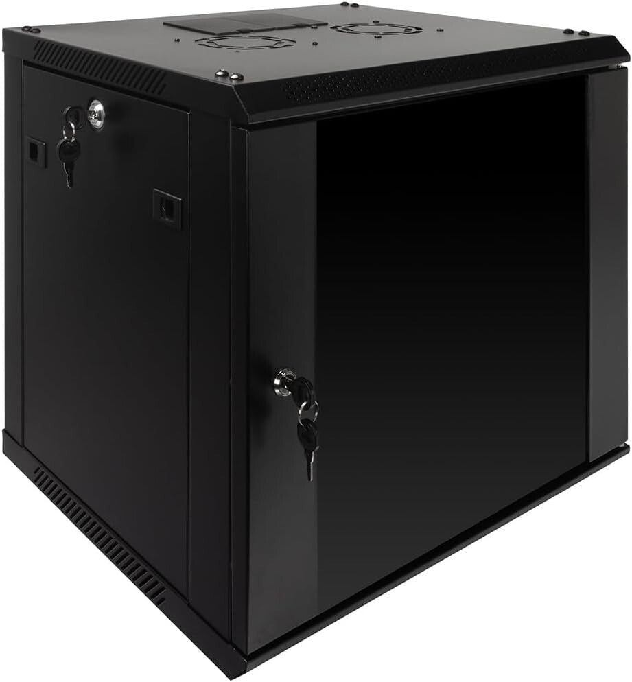 Durable 9U Server Rack Enclosure with Glass Door & Cooling Fan - Lockable Design