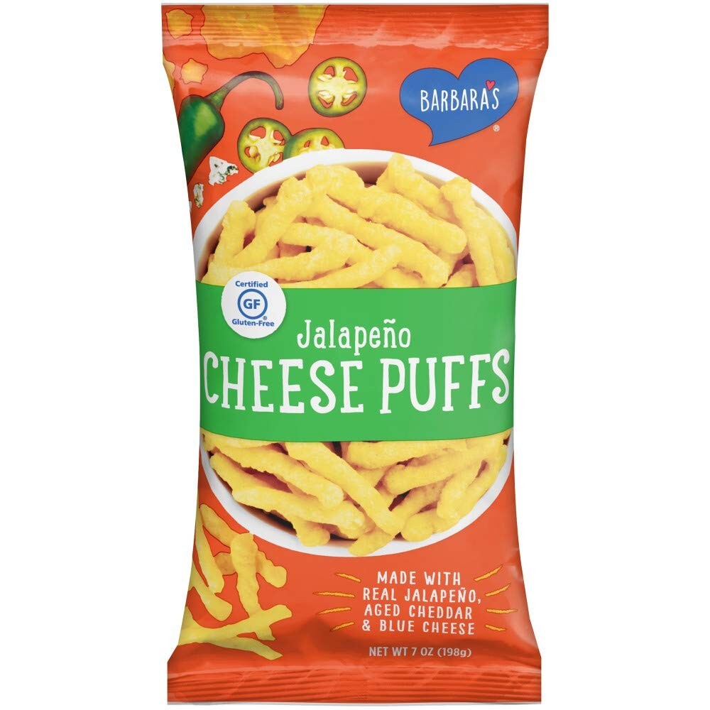 Barbara's 7 oz Jalapeno Cheese Puffs - Gluten-Free Snack with Aged Cheddar