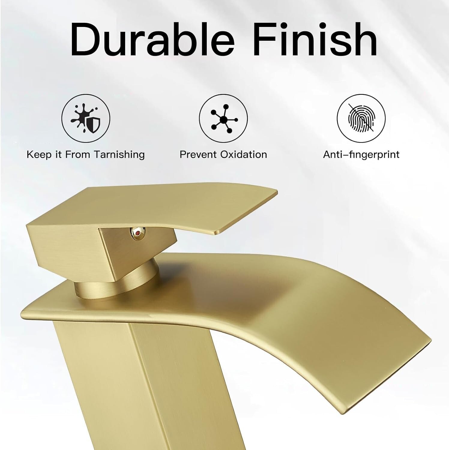 Durable Brushed Gold Waterfall Sink Faucet with Drain - Modern Design Excellence