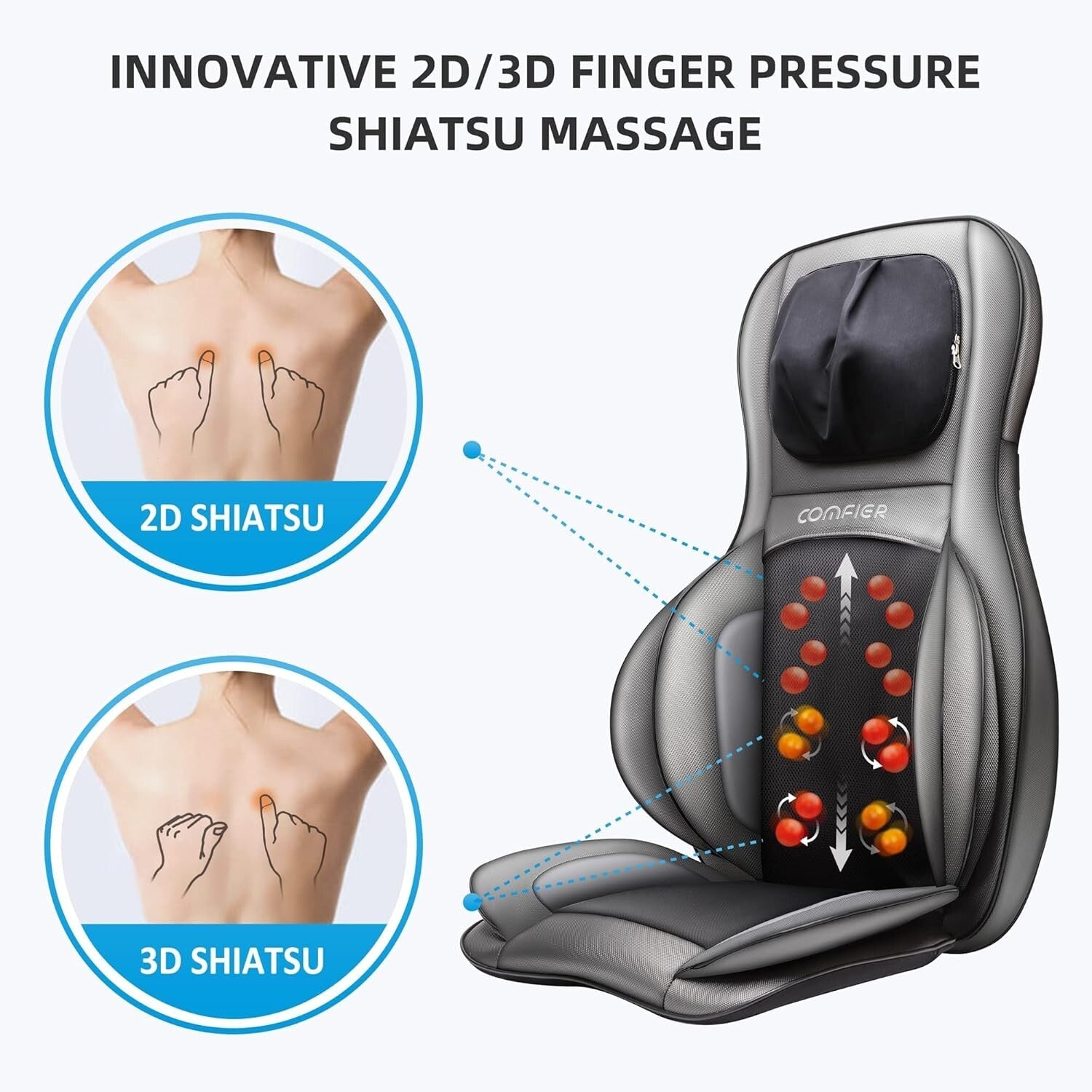 Adjustable Neck Rollers & Compression - Shiatsu Massage Chair Pad for Full Body
