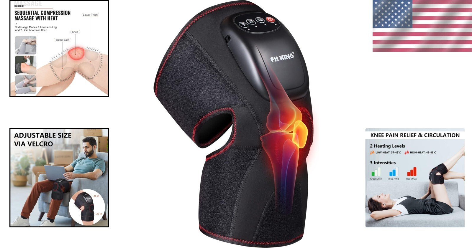 Adjustable Knee Brace Massager with Heat - Enhance Circulation & Recovery