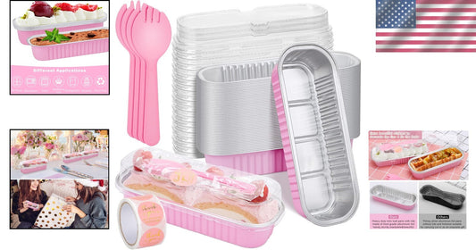 200-Pack Pink Aluminum Mini Loaf Pans with Lids - 6.8 Oz Rectangle Baking Cups