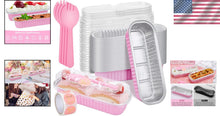 Load image into Gallery viewer, 200-Pack Pink Aluminum Mini Loaf Pans with Lids - 6.8 Oz Rectangle Baking Cups