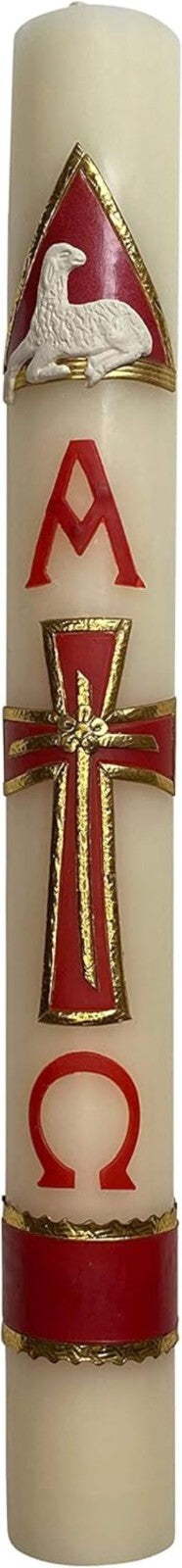 Large 18in Unscented Paschal Candle with Bow - Perfect for Easter Celebrations