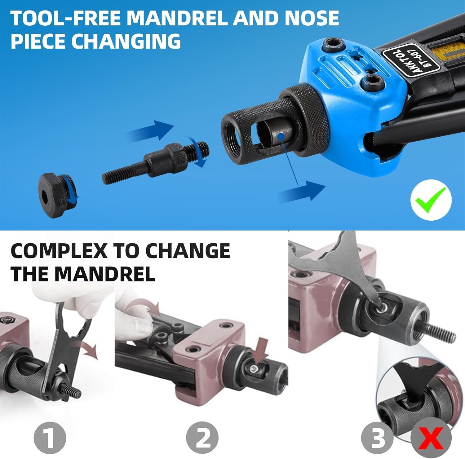 Rivet Nut Installation Tool Kit - 16" Heavy-Duty Tool with Easy Mandrel Change