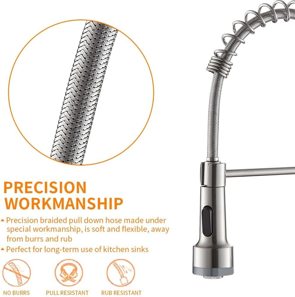 Modern Brushed Nickel Kitchen Faucet with 360° Pull Down Sprayer & LED Light