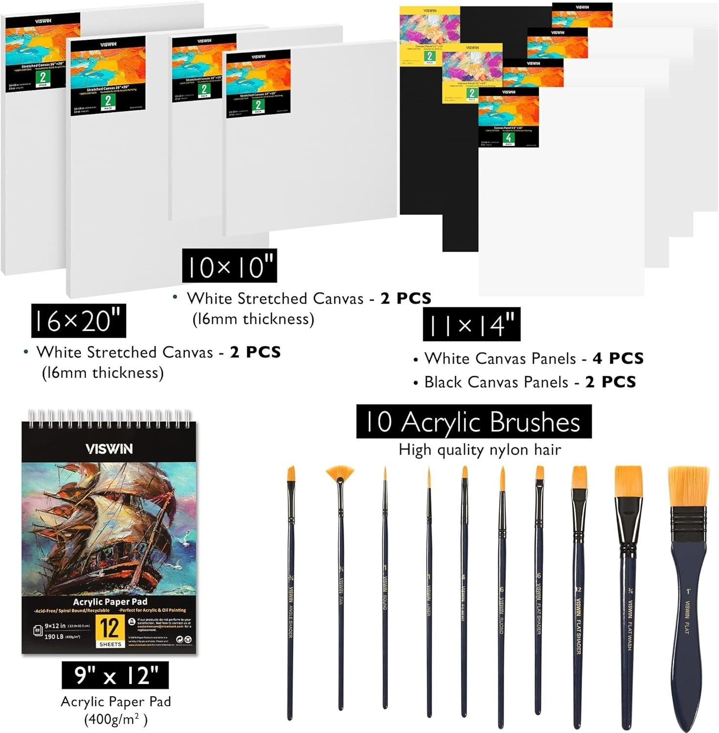 All-In-One French Easel Painting Kit - 15 Acrylics, Brushes, and Canvas Included