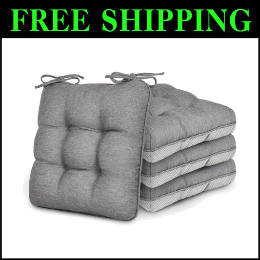 15.5" Square Memory Foam Seat Cushions - Indoor/Outdoor Plush Pads - 4 Pack