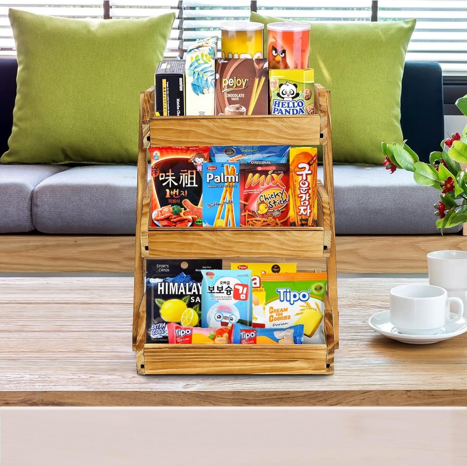 Elegant Wooden 3-Tier Fruit Basket in Pine for Stylish Kitchen Organization