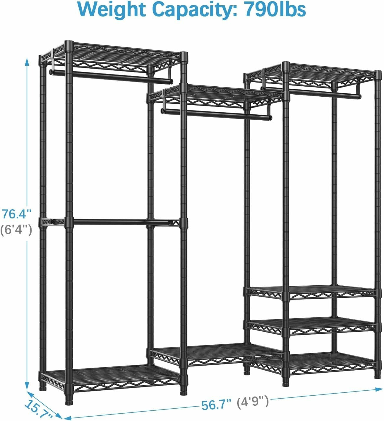 Freestanding Carbon Steel Wardrobe Rack - 790lbs Load Capacity, Modern Style