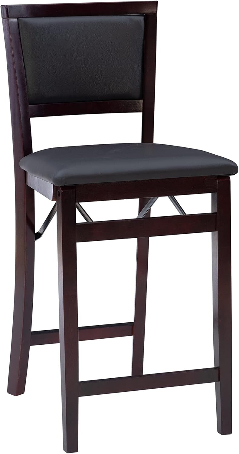 Elegant 24-Inch Folding Counter Stool with Faux Leather Pad - Espresso Finish
