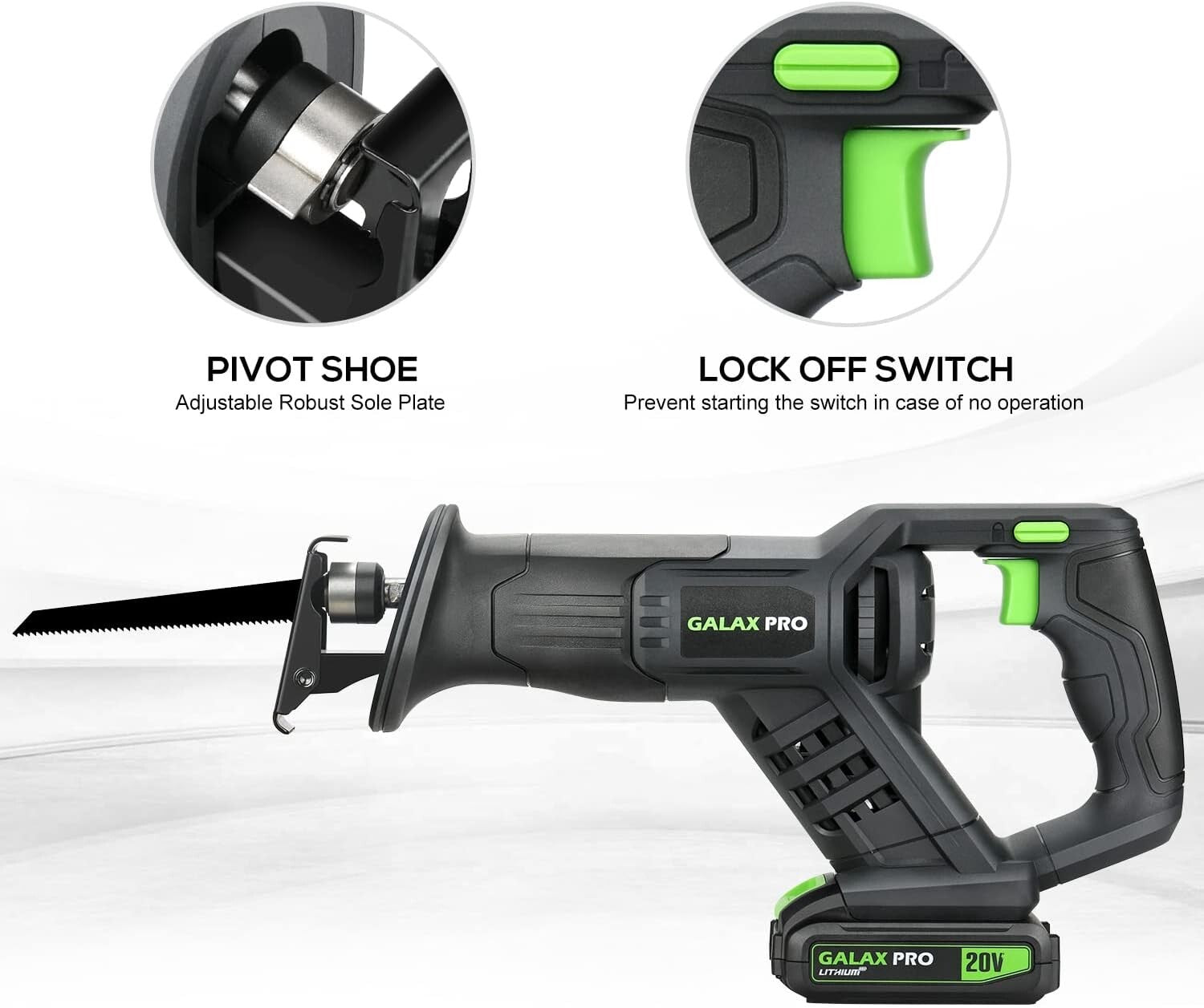 Powerful 20V Cordless Reciprocating Saw with 7/8" Stroke Length & Comfort Grip