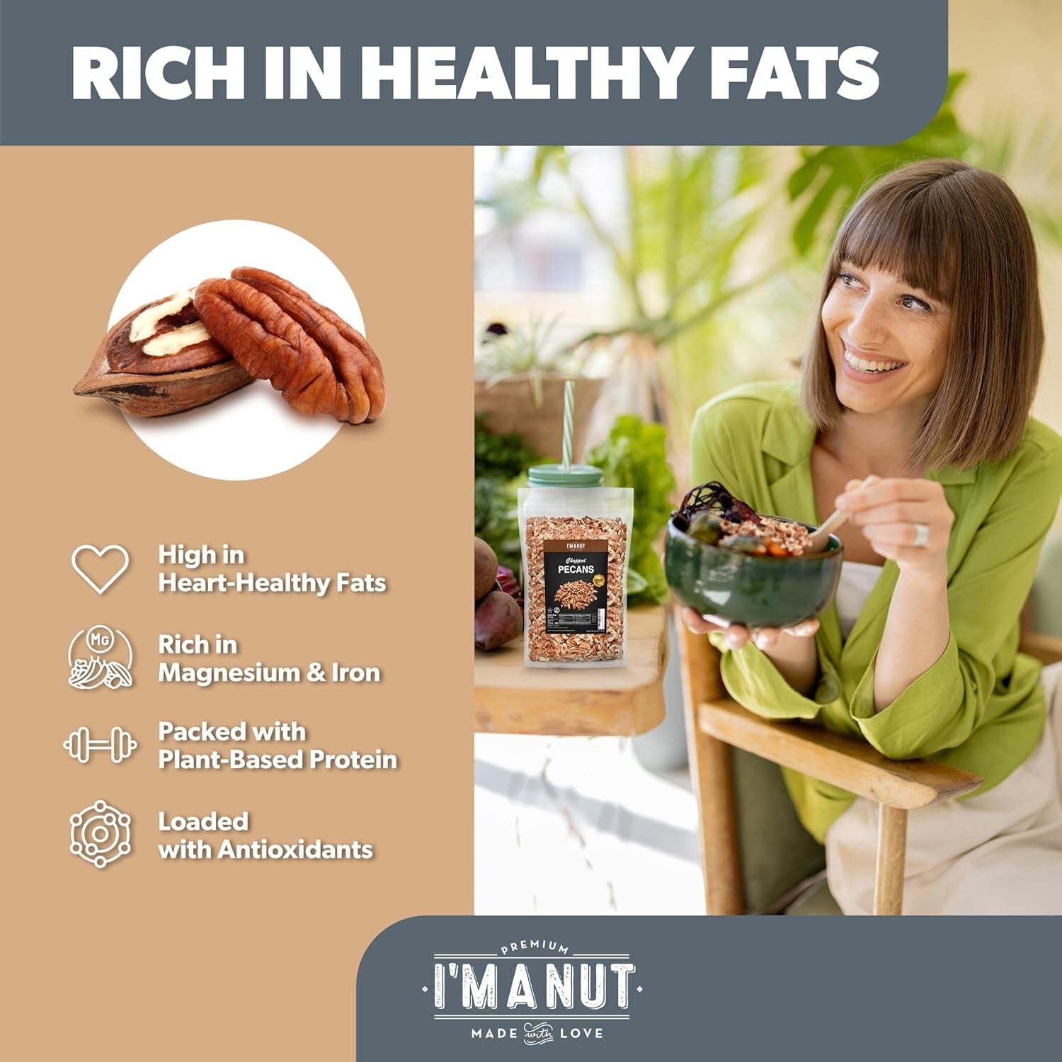 48 oz American-Grown Chopped Pecans - Fresh, Vegan, Resealable for Easy Snacking