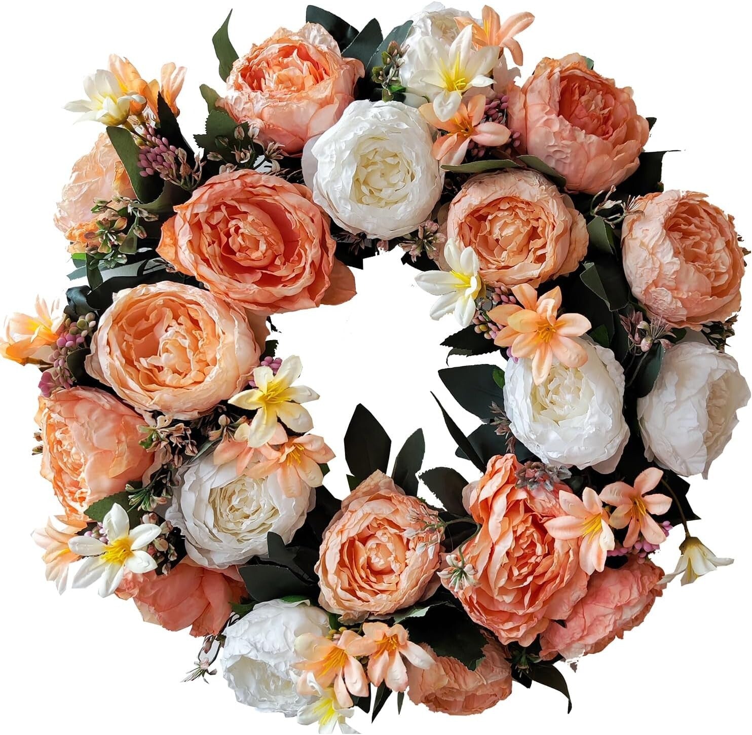 Eye-Catching 20-Inch Spring Wreath Featuring Champagne Gold Roses - Gift Ready