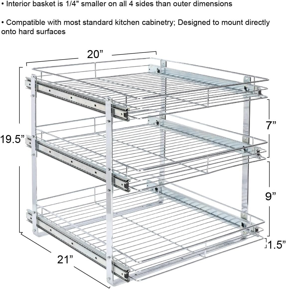 Durable 3-Tier Chrome Kitchen Slide-Out Organizer for Efficient Cookware Storage