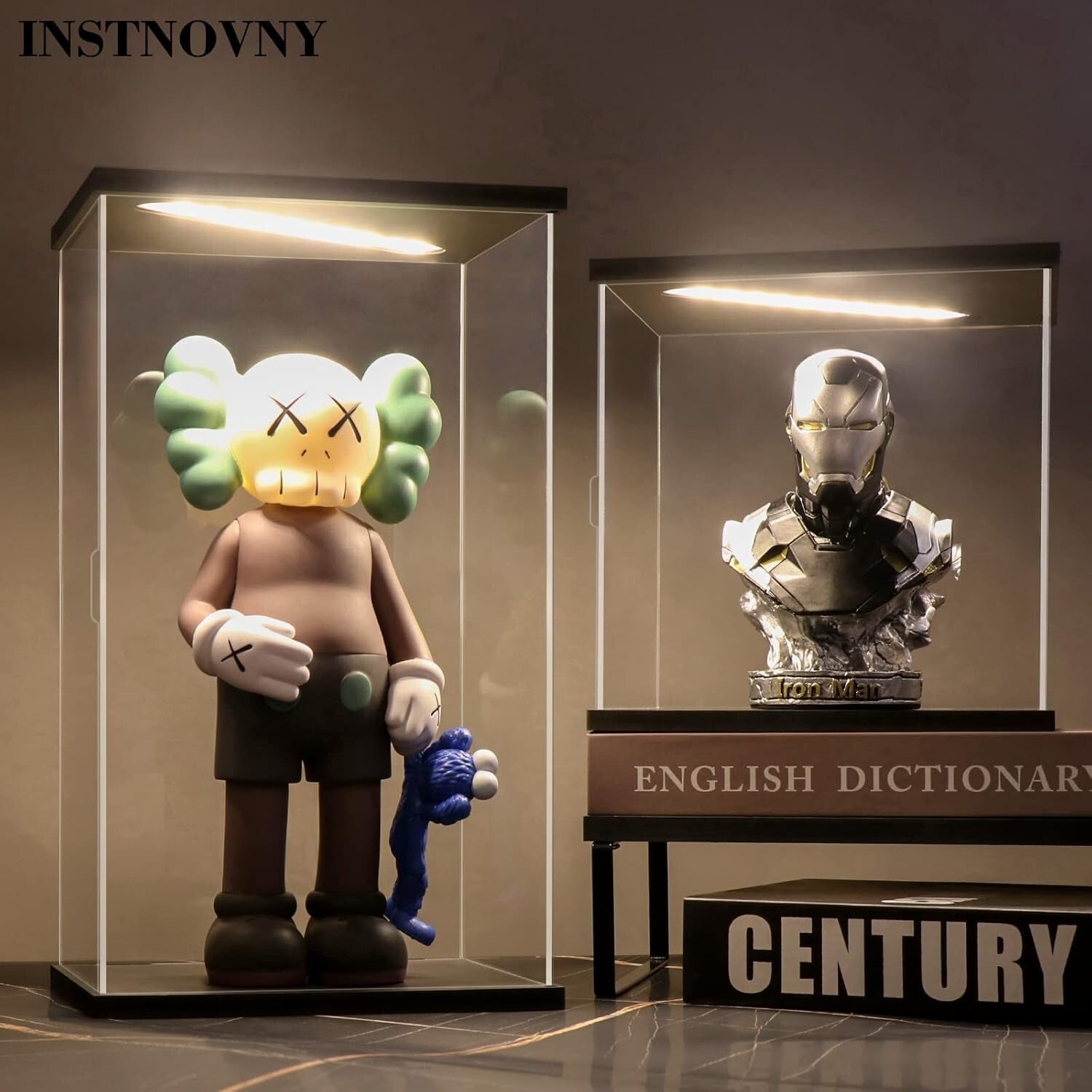 Square Acrylic Display Case with LED and Stackable Design for Collectibles, 9.8"