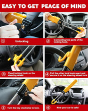 Load image into Gallery viewer, Adjustable Antitheft Steering Wheel Lock with 3 Keys - Bright Deterrent for Cars