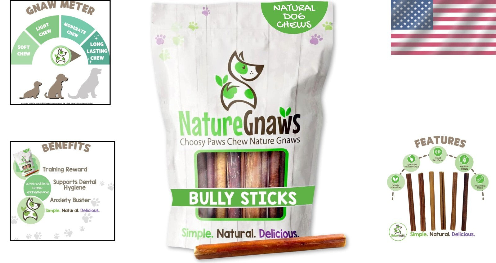 Savory Small Bully Sticks 5-6" - Natural Beef Treats for Puppies and Small Dogs
