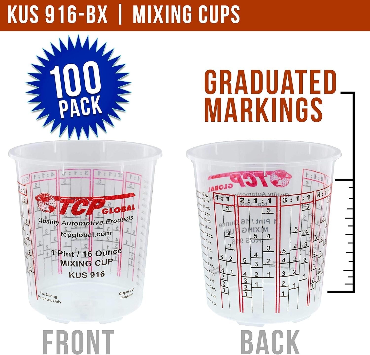 Solvent-Resistant 16oz Plastic Mixing Cups with Lids for Art & Automotive Use