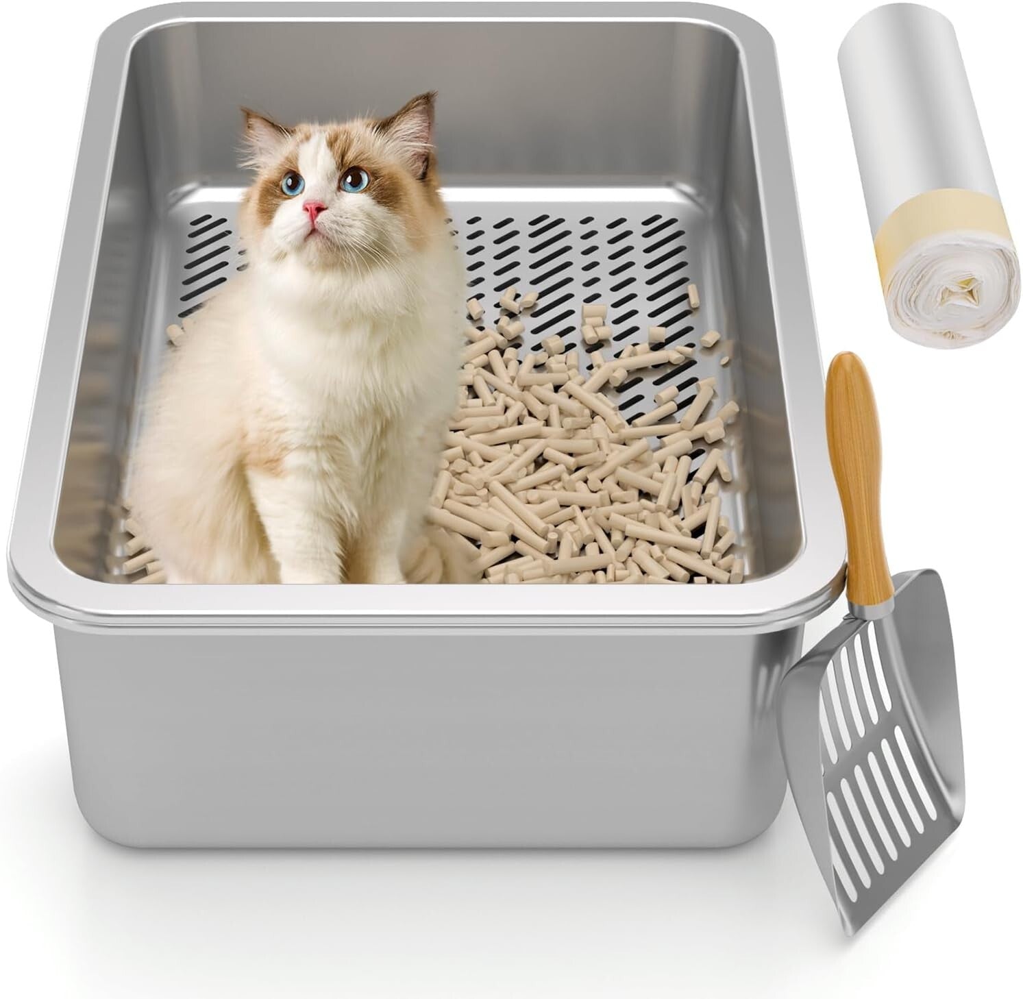 Medium Stainless Steel Sifting Litter Pan for Small Cats - Easy Clean Design