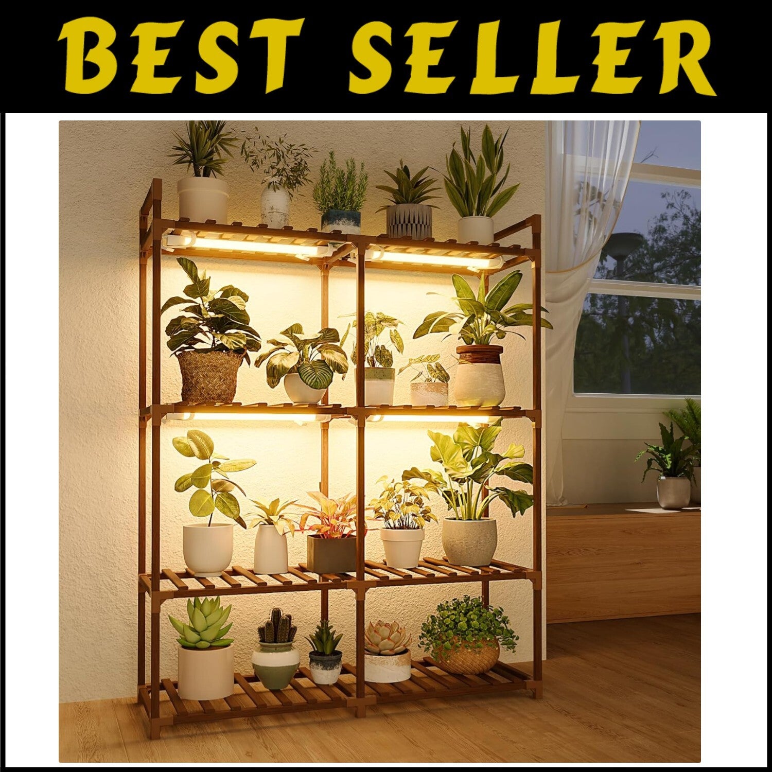 Multi-Tiered Plant Shelf with Integrated Grow Lights - Ideal for Indoor Spaces