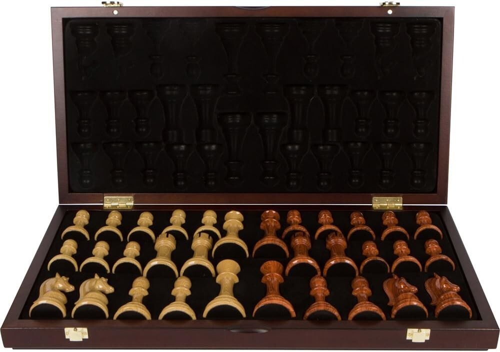 Extra Large 21-Inch Abigail Inlaid Wood Chess Set - Elegant Folding Board Game