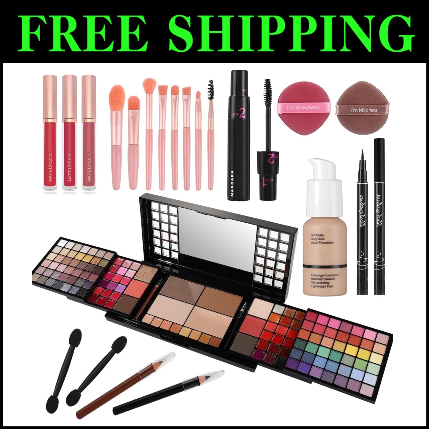 Elegant Makeup Gift Set for Women: All-in-One Case with Mirror and Tools