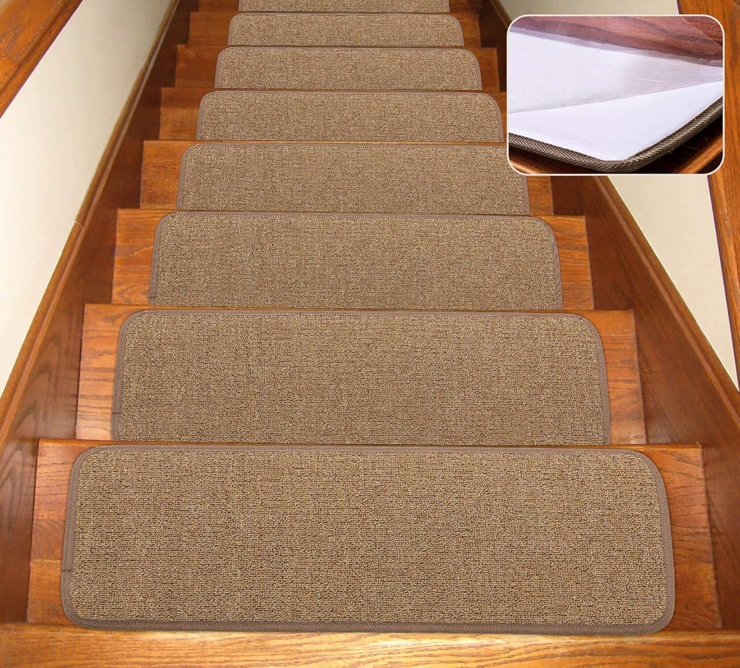 13-Piece Non-Slip Stair Treads Carpet - Washable Indoor Step Covers in Brown