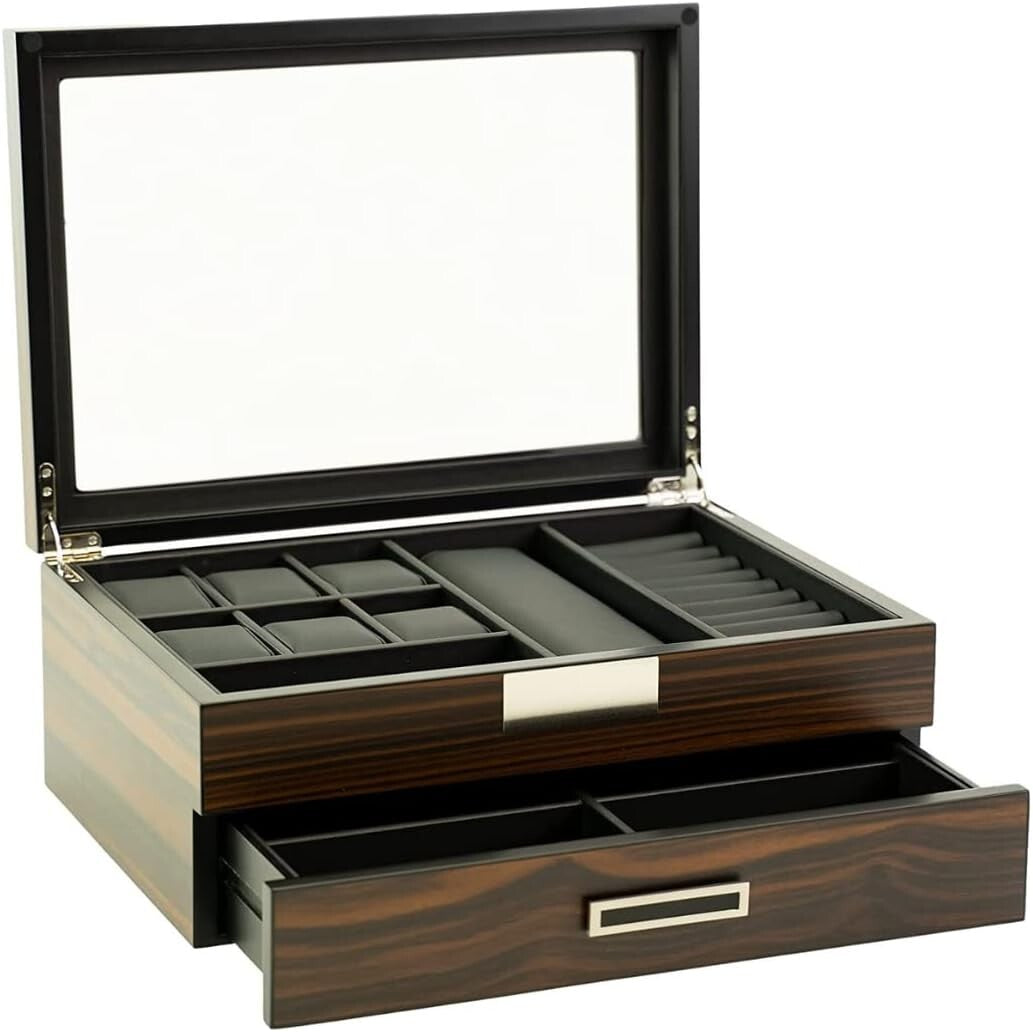 Premium Jewelry and Sunglasses Box with Magnetic Closure - 12 Compartment Design