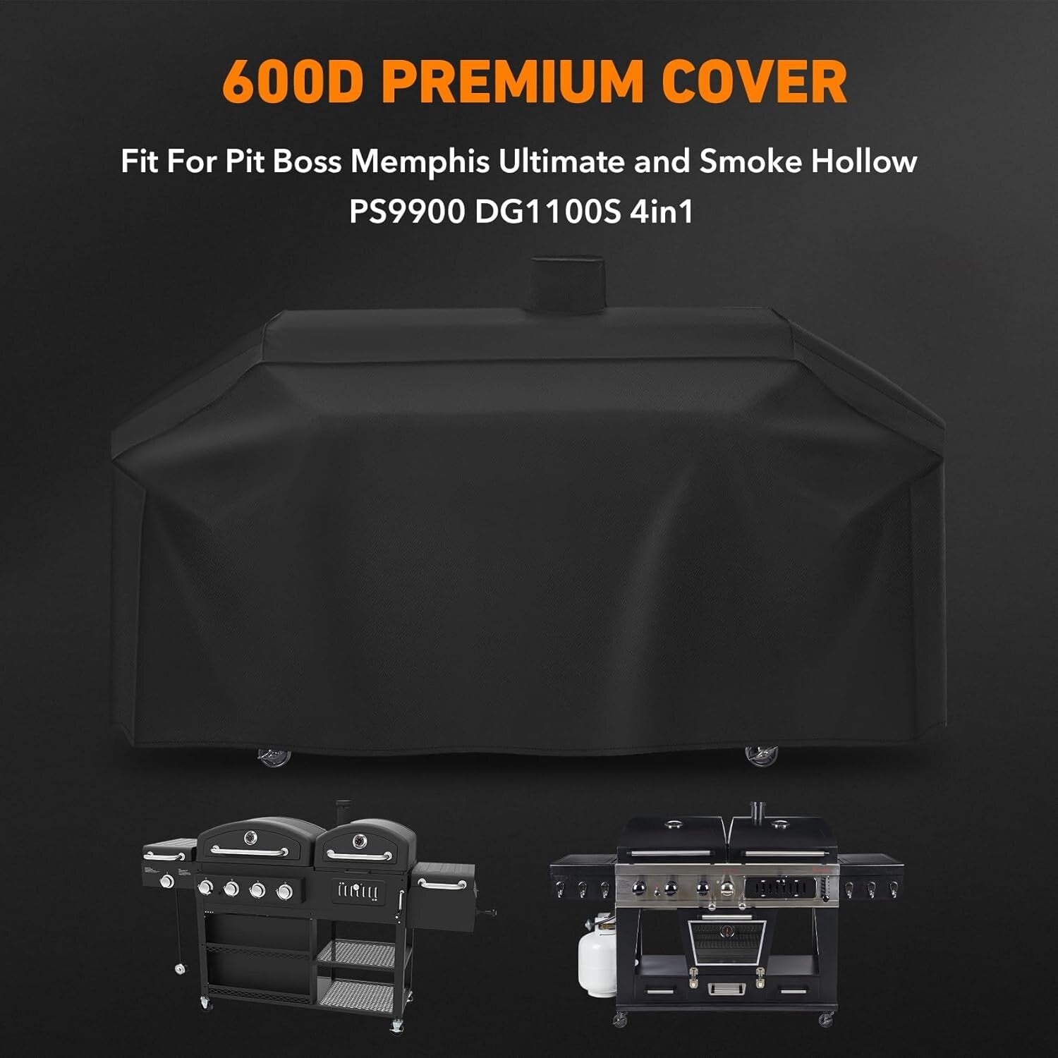 Secure-Fit Heavy-Duty Black Grill Cover for 4in1 Combo Grills - 79" Dimensions