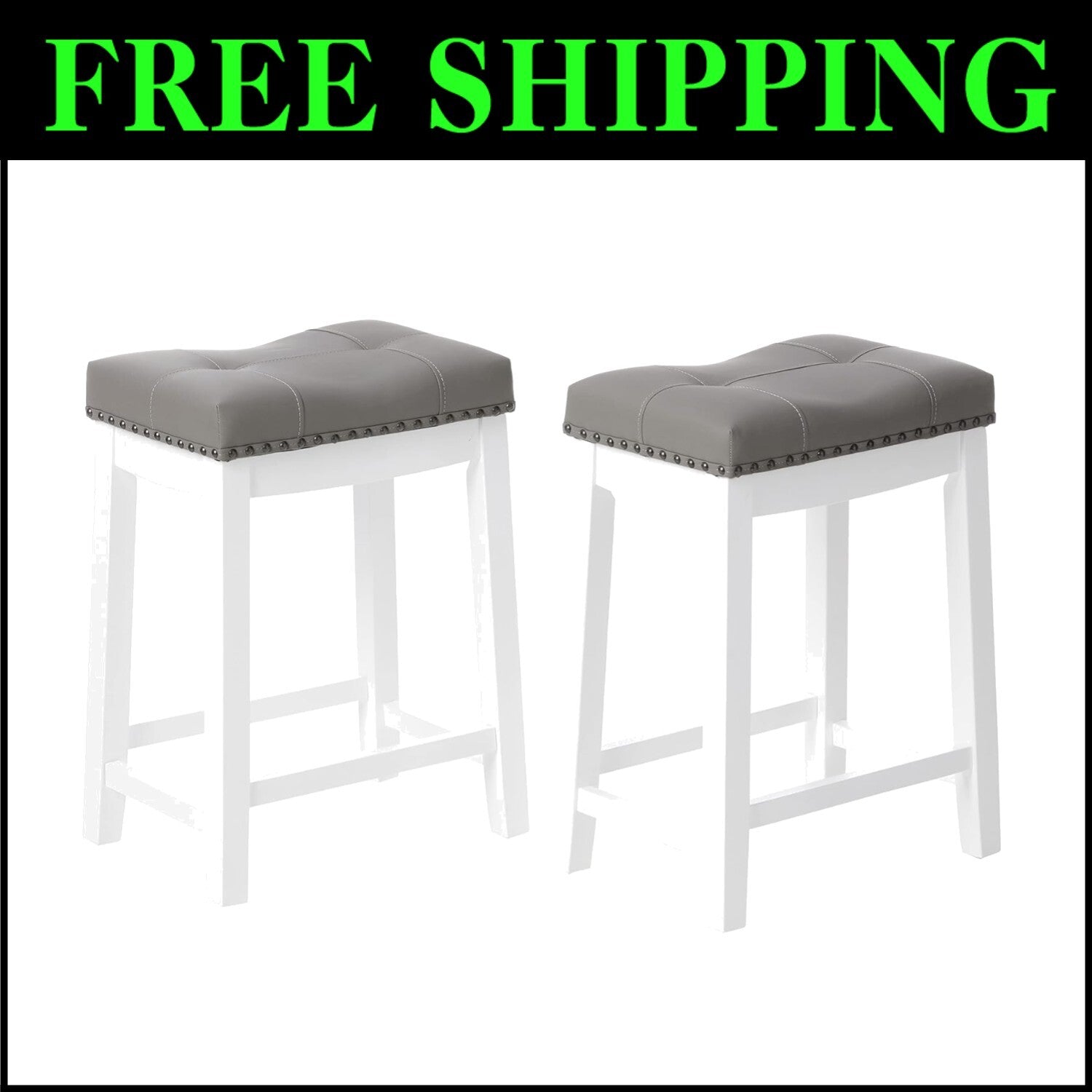 Elegant 24" White Bar Stool Set with Gray Cushion - Perfect for Counters