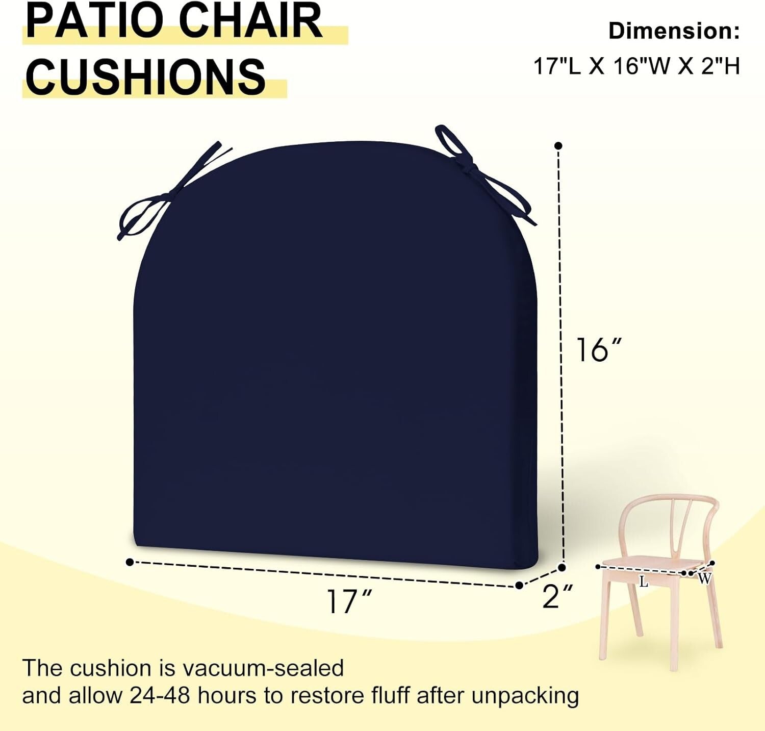 Set of 4 Water-Resistant Navy Outdoor Chair Cushions with Memory Foam Support