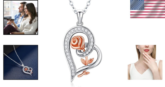 Adjustable Heart Rose Necklace in Sterling Silver - Sentimental Gift Idea
