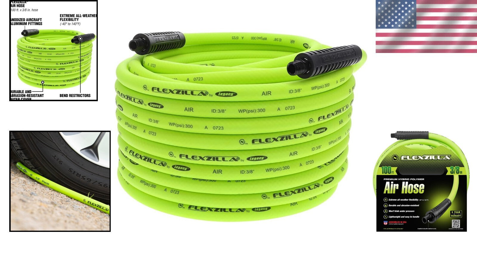 All-Weather 3/8" x 100 ft. Heavy Duty Air Hose with Zero Memory Flexibility