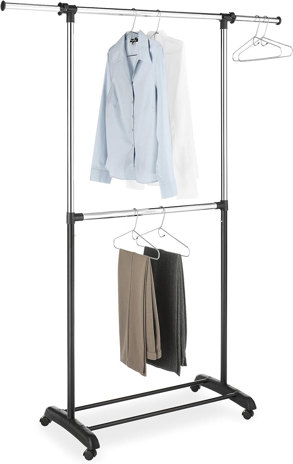 Effortless Assembly Adjustable 2-Rod Garment Rack - Fashionable Storage Solution