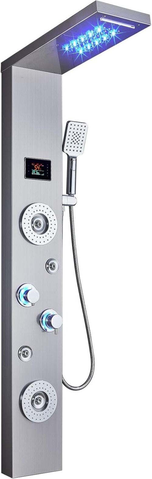 Brushed Nickel Shower Panel with LED Rainfall Design - Multi-Function & Elegant