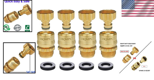 Durable Solid Brass 3/4 Inch GHT Quick Connect Garden Hose Connectors - 4 Pack