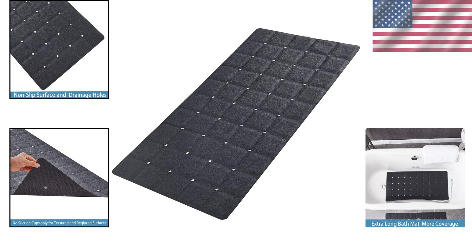 Durable Heavy Duty 35.8” Silicone Bath Mat - Foldable Lightweight Comfort