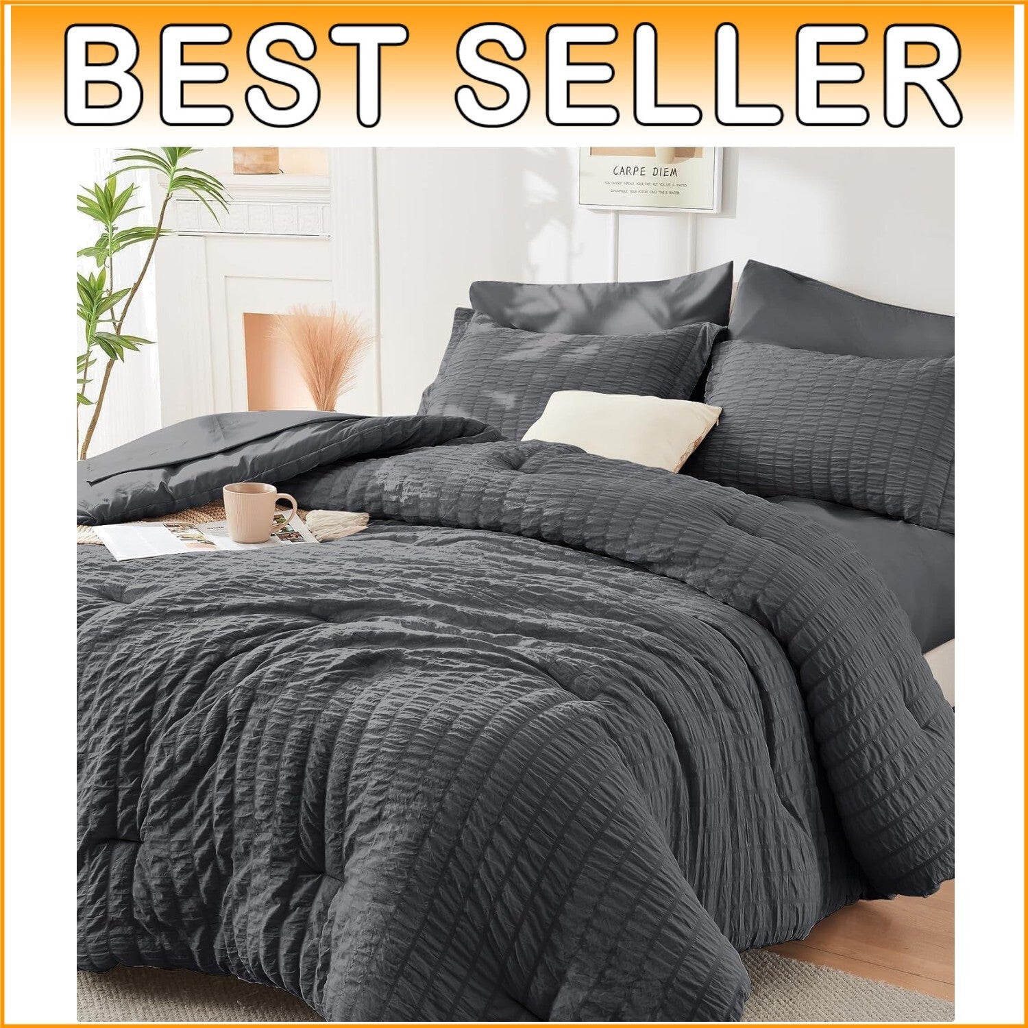 Elegant 7-Piece Dark Grey King Bedding Set - Hypoallergenic & Wrinkle-Resistant