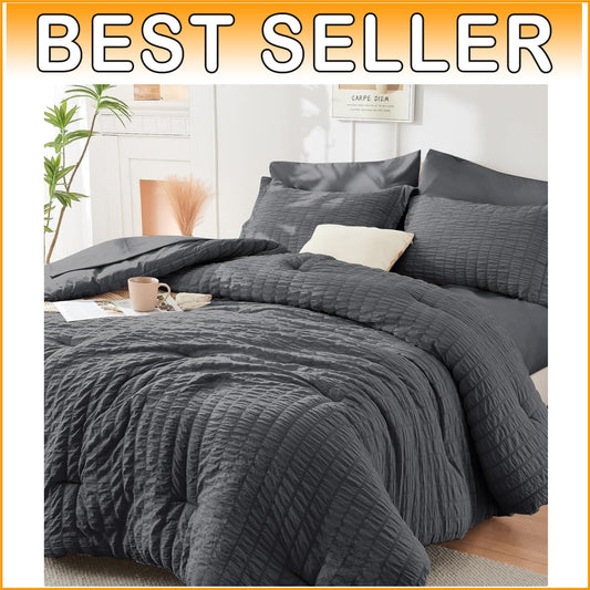 Elegant 7-Piece Dark Grey King Bedding Set - Hypoallergenic & Wrinkle-Resistant