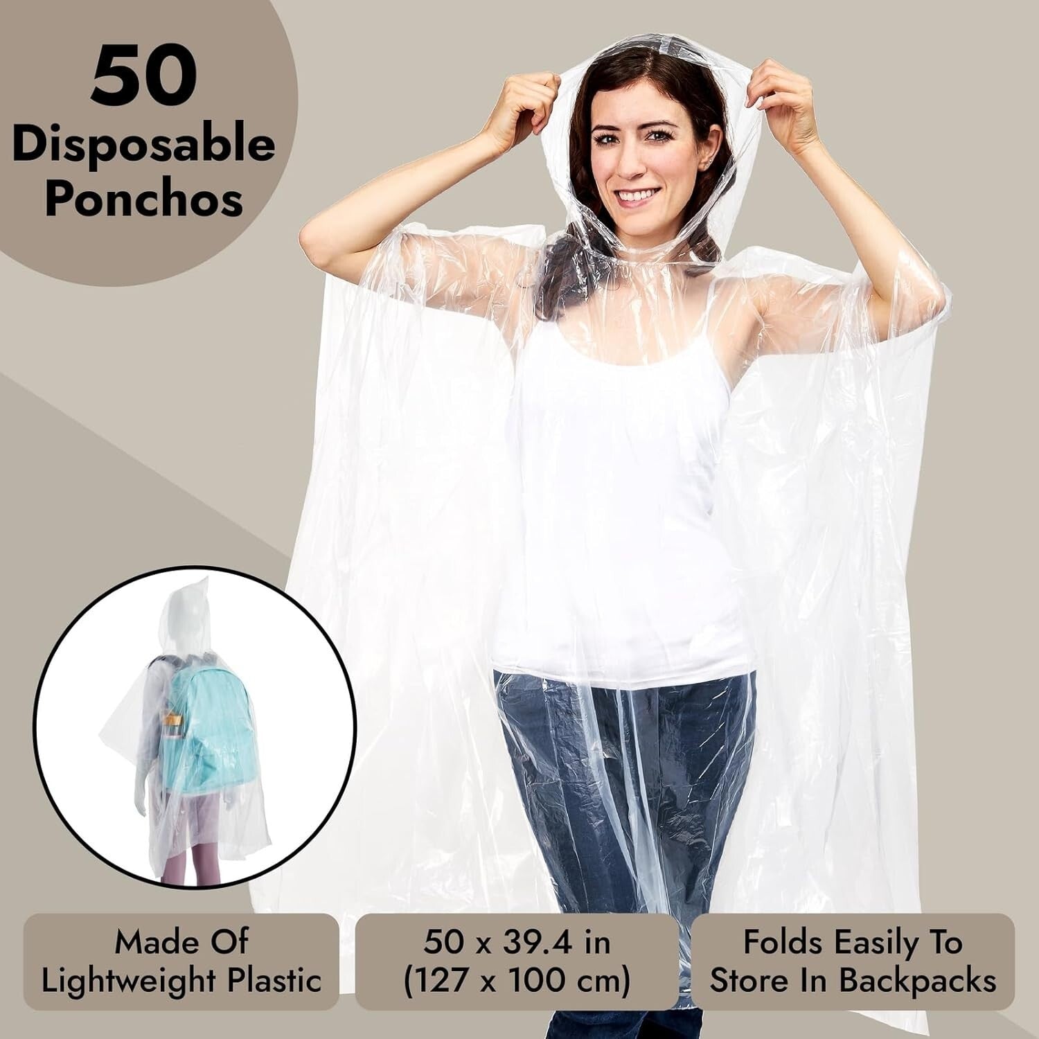 50 Pack Disposable Rainbow Rain Ponchos for Adults - Individually Wrapped