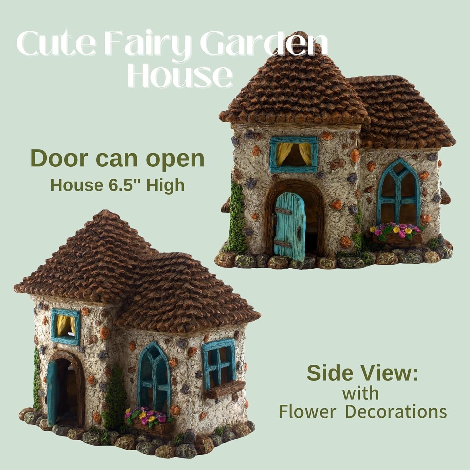 Fairy Garden House Kit – 6.5" Opening Door House with Accessories & Figurines