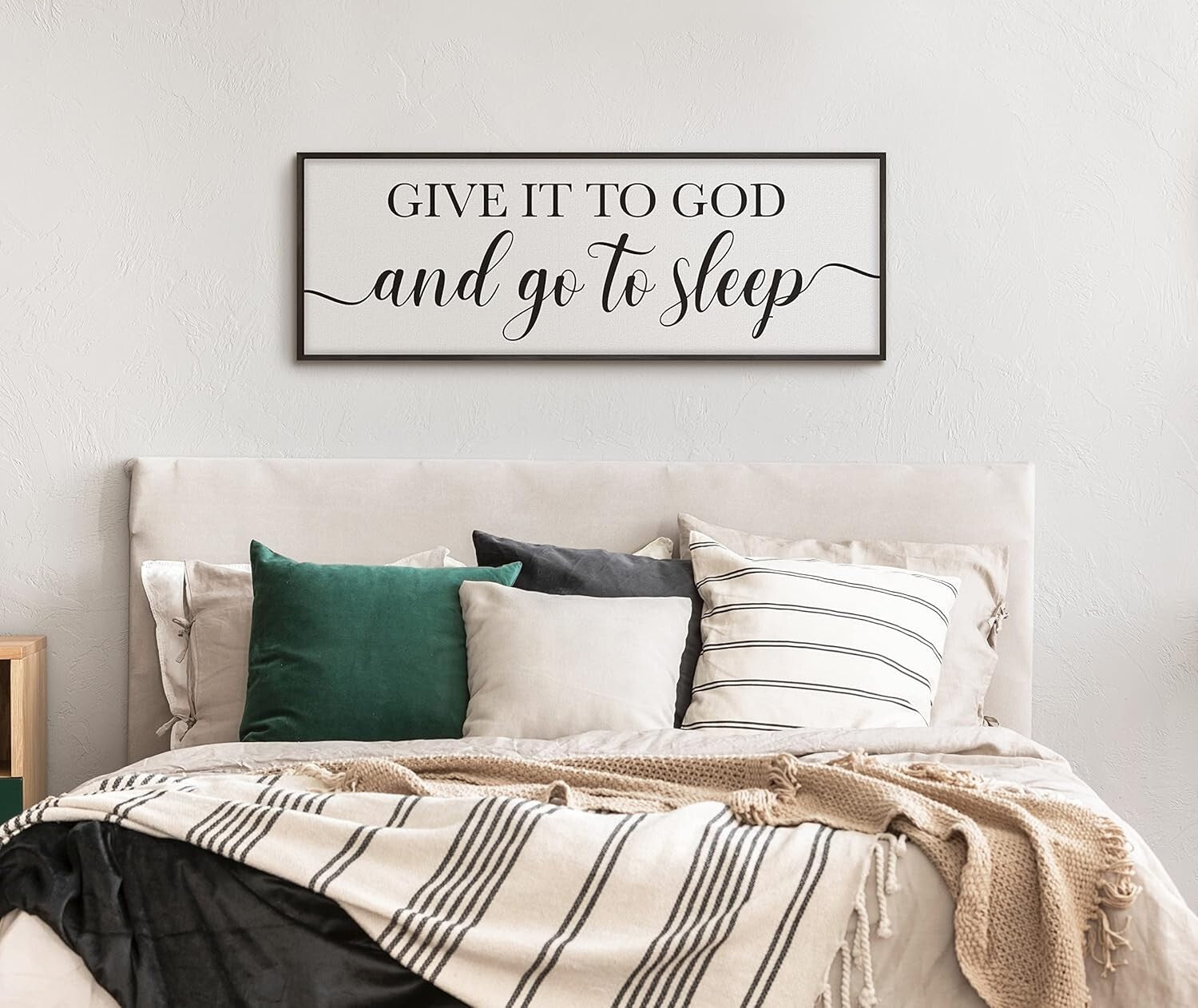 Elegant 41"x14" Framed Sign - 'Give It To God and Go To Sleep' Bedroom Decor