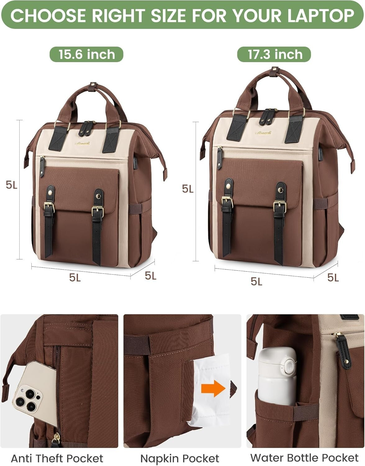 Elegant Coffee-Apricot-Black Laptop Bag for Women - Practical for All Occasions