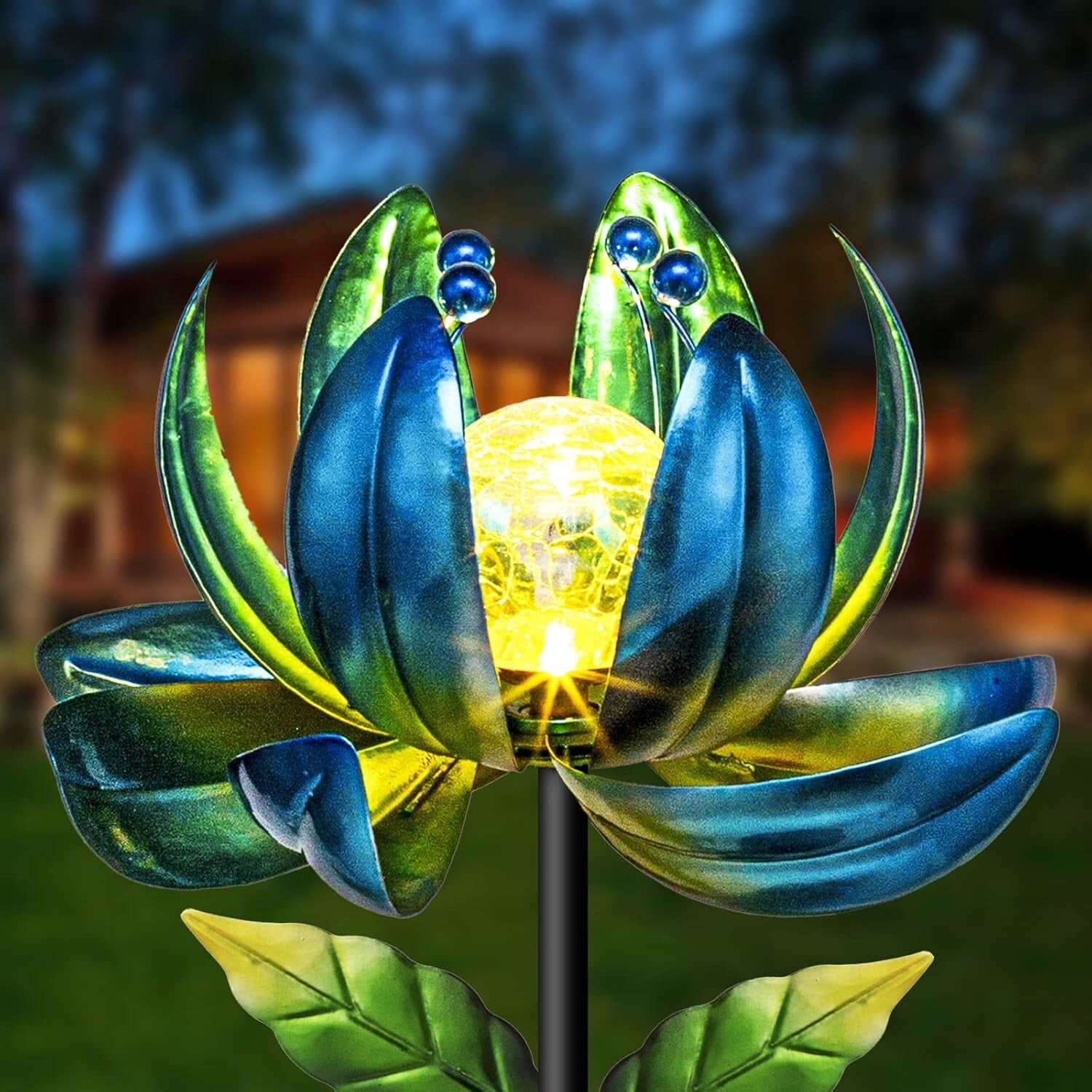 Art Deco Solar Flower Wind Spinner - Elegant 35.4